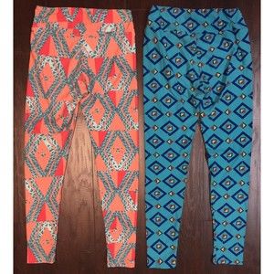 LULAROE OS One Size 2 Pair Leggings EUC